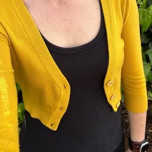 Yellow Cropped 3/4 Sleeve Cardigan